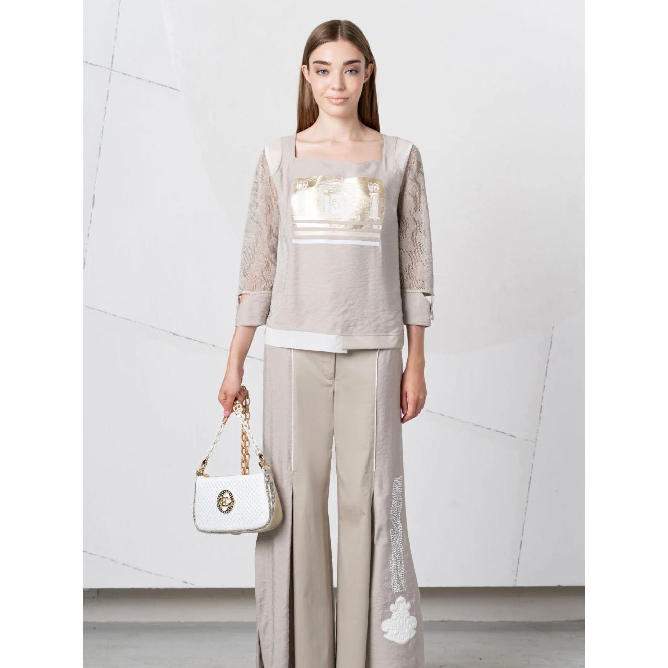 Elisa Cavaletti - shirt- wit/beige