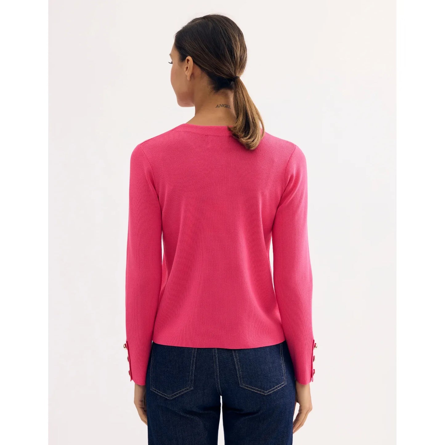 Fushia vest met goudkleurige sierlijke knopen | Leo & Ugo