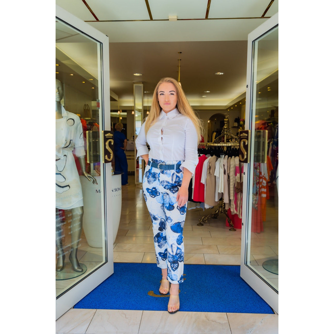 Caroline Biss - Broek - Blauw - Wit