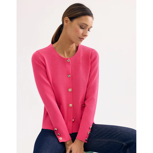 Fushia vest met goudkleurige sierlijke knopen | Leo & Ugo