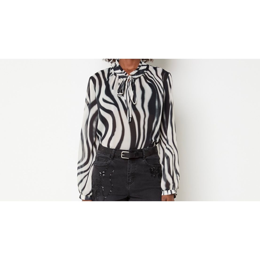Blouse | zwart met wit| Joseph Ribkoff
